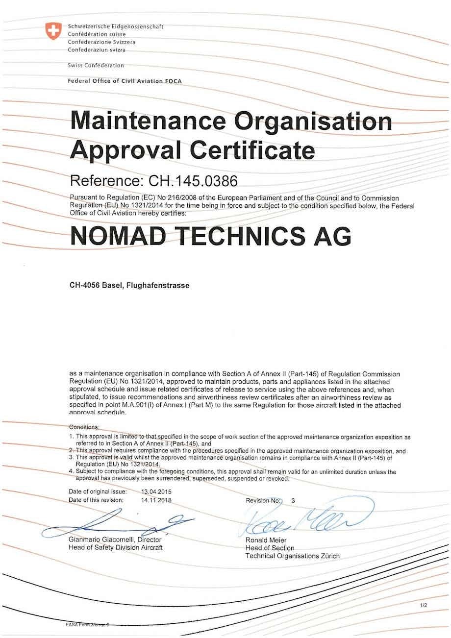 Nomad Technics receives EASA Part-145 approval for line and base maintenance